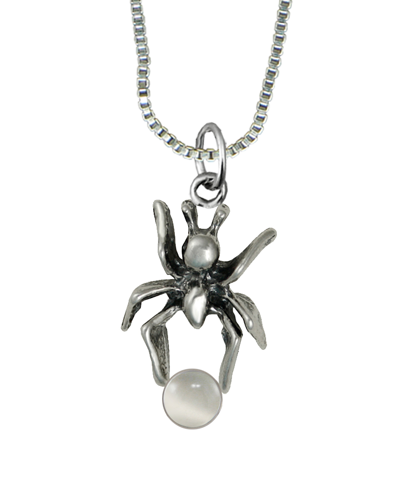 Sterling Silver Little Spider Pendant With White Moonstone
